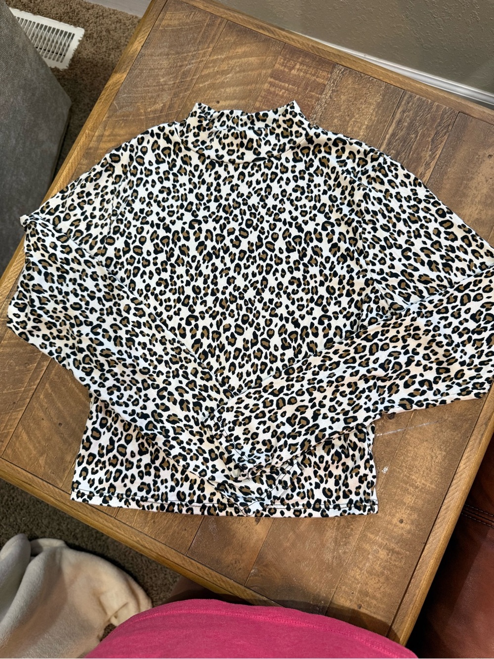 gaze Leopard Print Mock Neck Top - Cream, Black & Brown Spots
